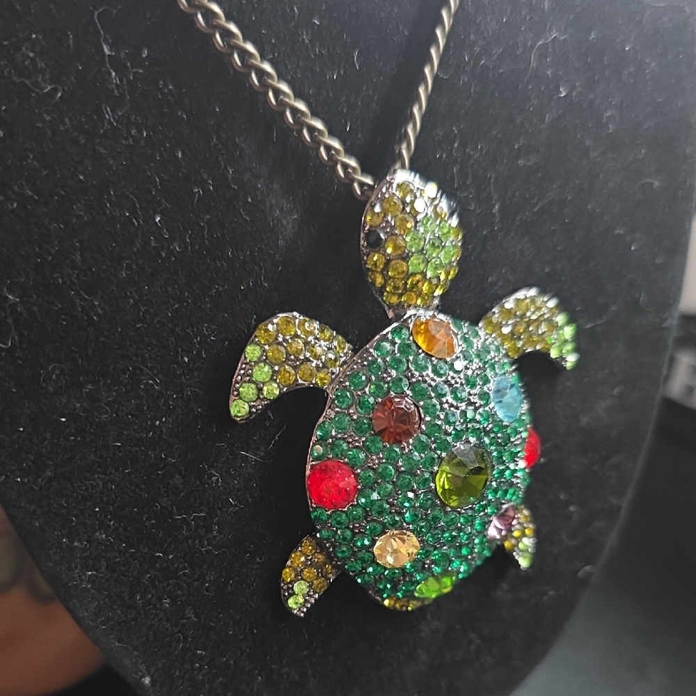 Source Unknown Multicolor Crystal Turtle Pendant … - image 1